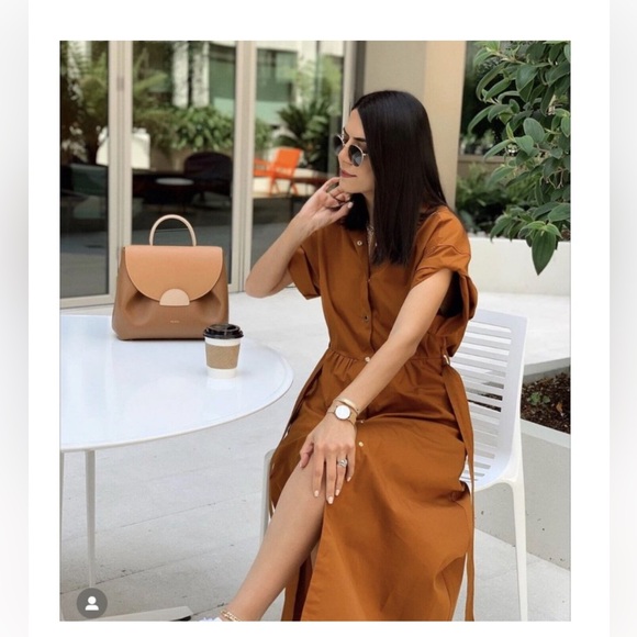 ZARA TOFFEE BROWN POPLIN COTTON BELTED MIDI MAXI SHIRT DRESS TORTOISE SHELL - Picture 9 of 9